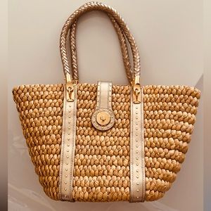 Michael Kors Santorini Raffia Woven Straw Braided Leather Large Tote